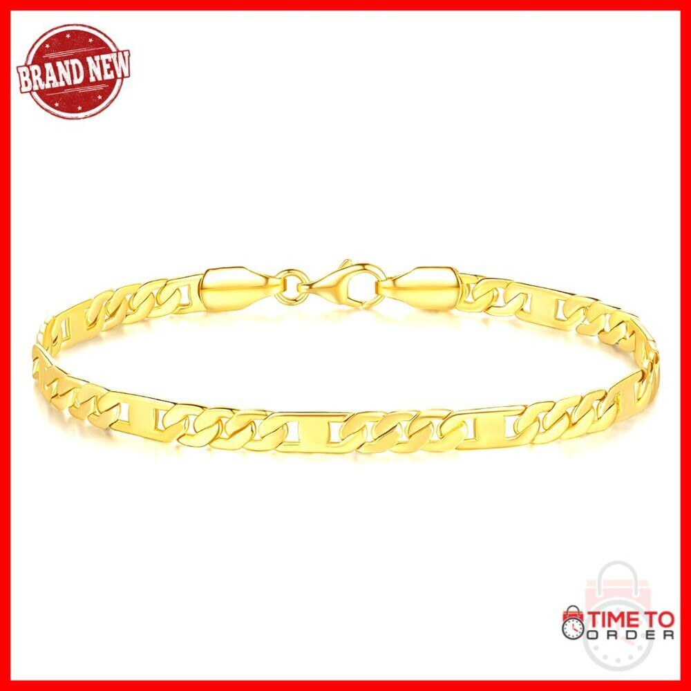 14K Gold Figaro Chain Bracelet Elegant Minimal Stackable Classic Trendy